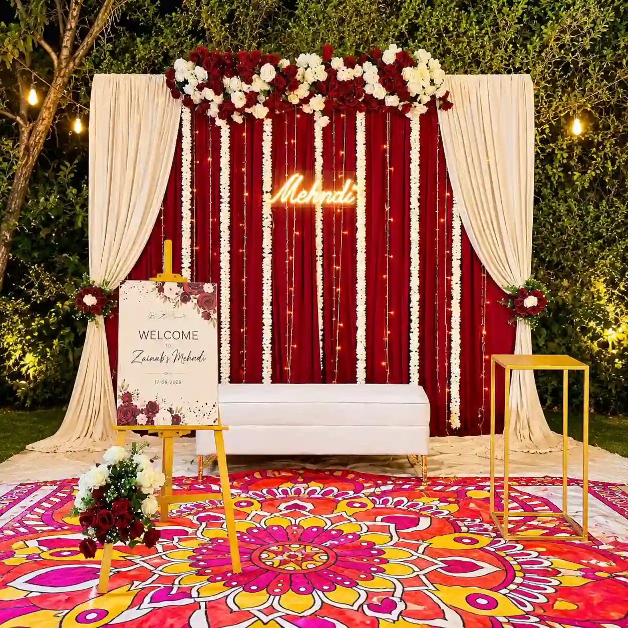 Scarlet Bloom Floral Mehndi Decor